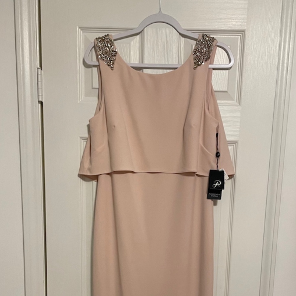 Adrianna Papell Sleeveless Beaded Pop Over Gown, Size 8
